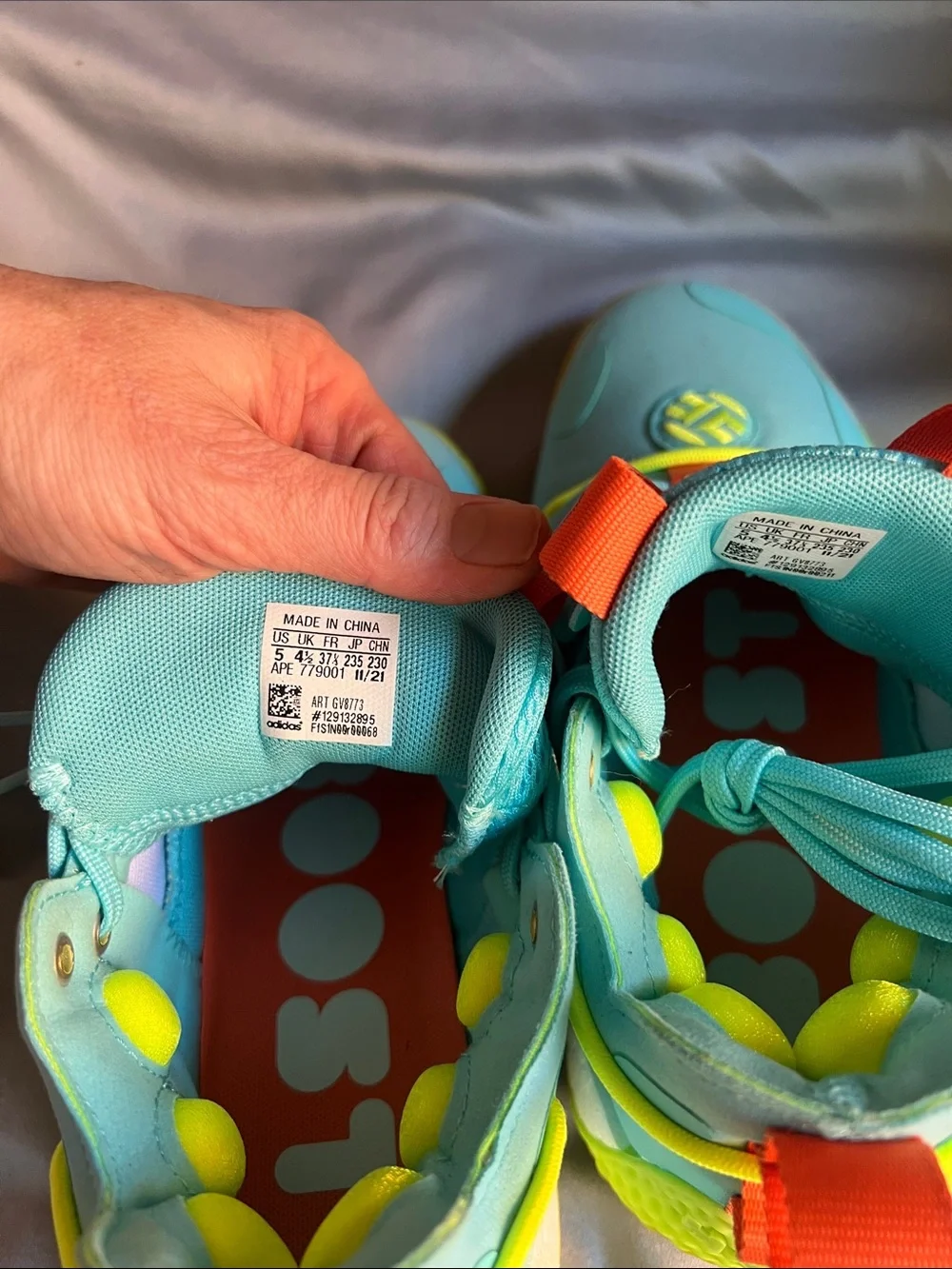 adidas Kids Aqua Sneakers with Neon Yellow and Orange Accents